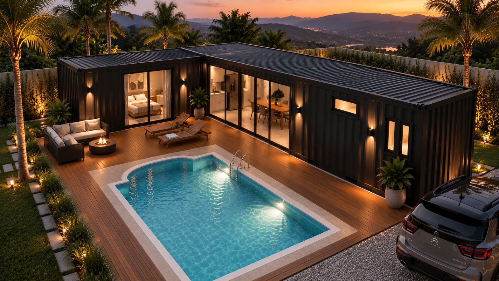 Inspiração · casa grafite com deck e piscina