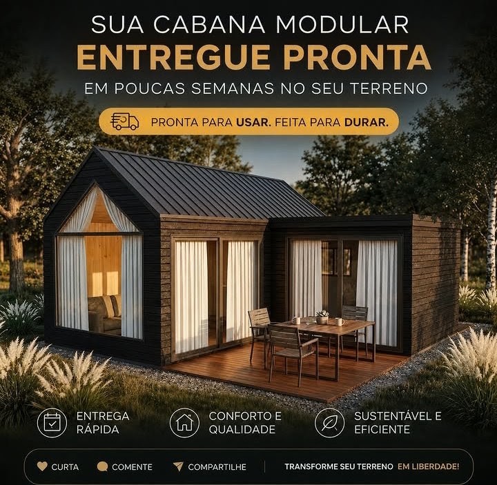Sua cabana modular entregue pronta no seu terreno